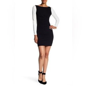 Vince Camuto Black and White Long Sleeve  Color block Side Panel Dress Size 10
